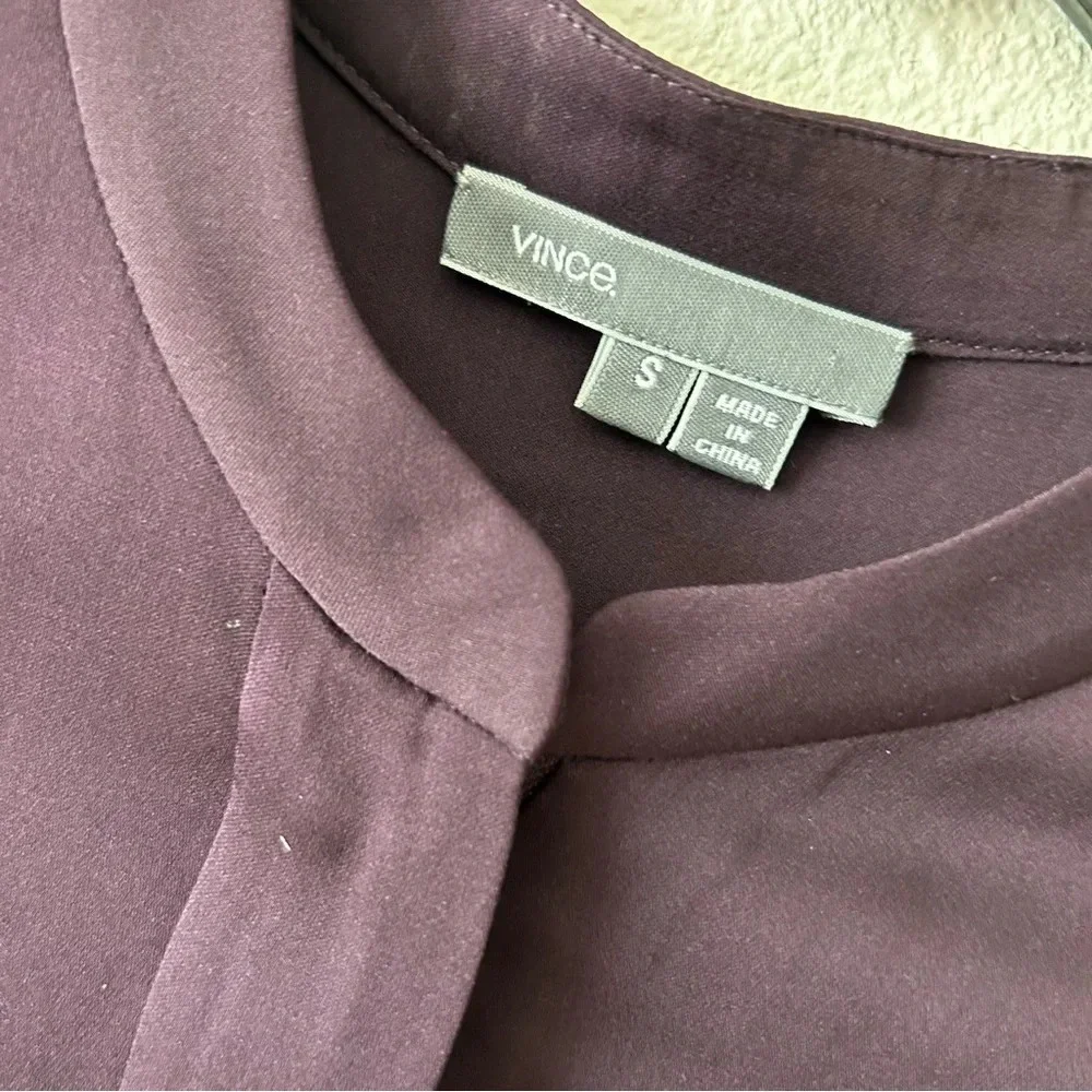 Vince 100% Silk Purple Zip Placket  Popover Top Tunic Lightweight Shirt Blouse S - Picture 4 of 14